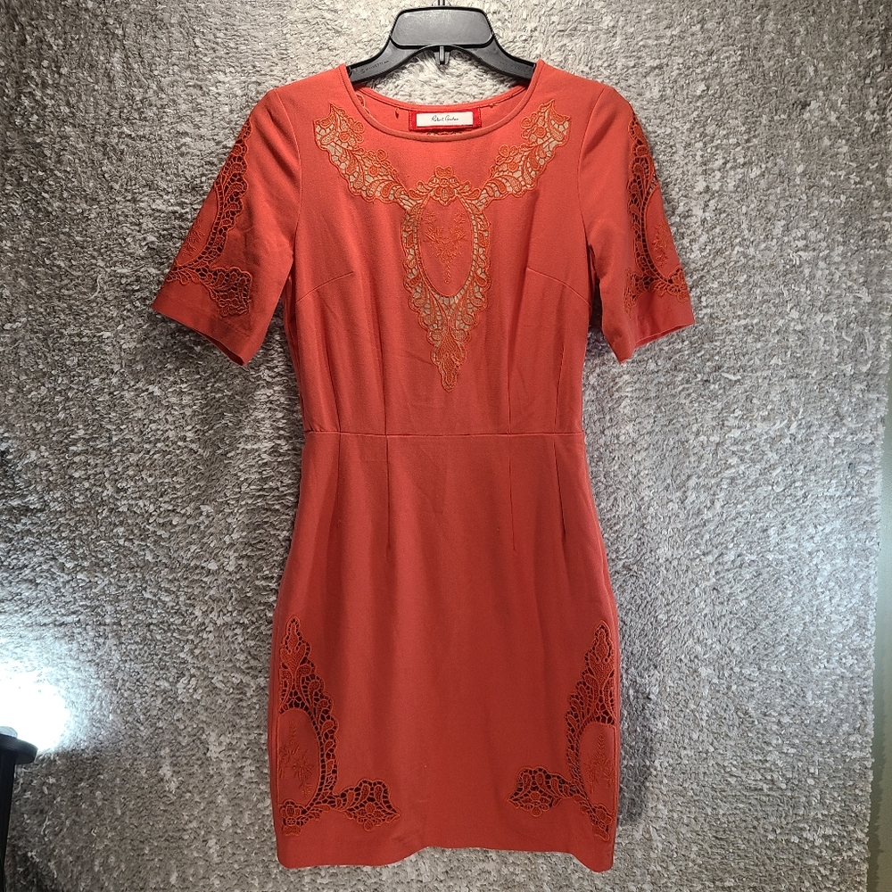 Robert Graham Amadea Lace Cocktail Pencil Dress Size 2, S Coral Embroidery Lined
